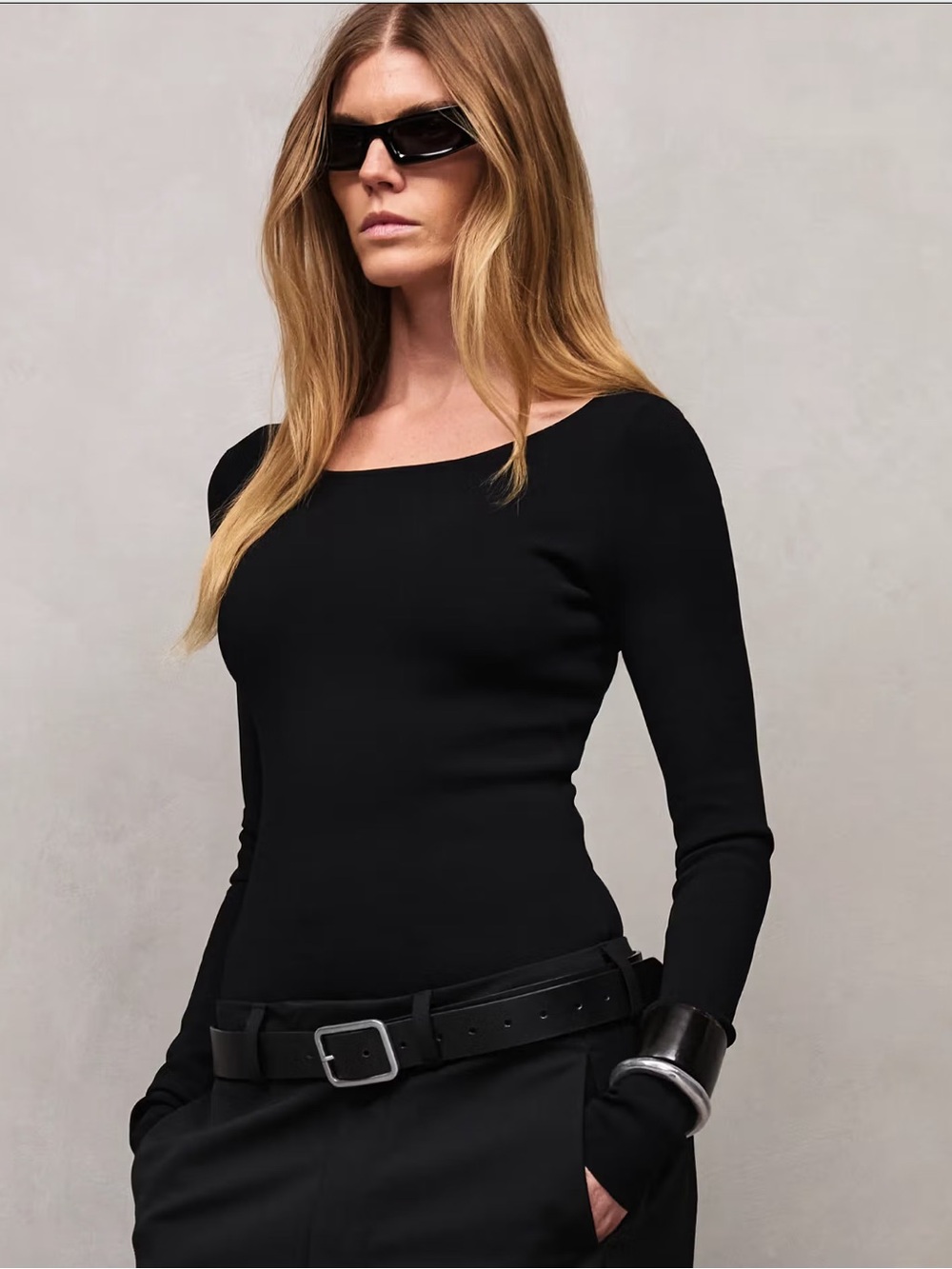 NWT Entire Studios Black Long-Sleeve Boatneck Bodysuit - Flawed